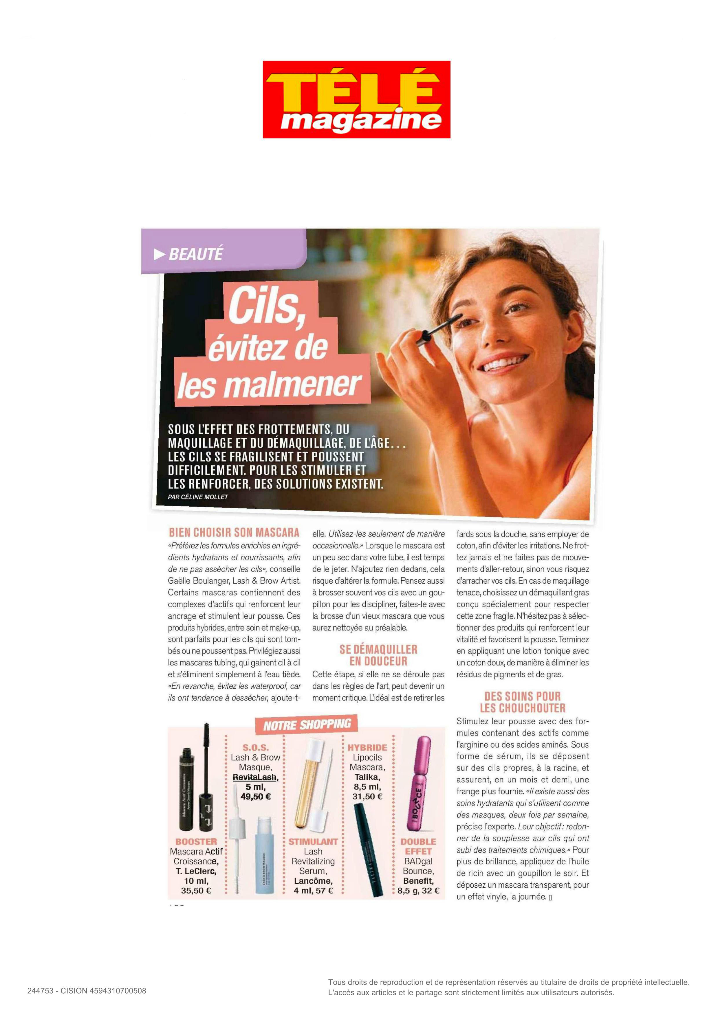 Lash & Brow Masque paru dans Télé Magazine - Novembre 2025